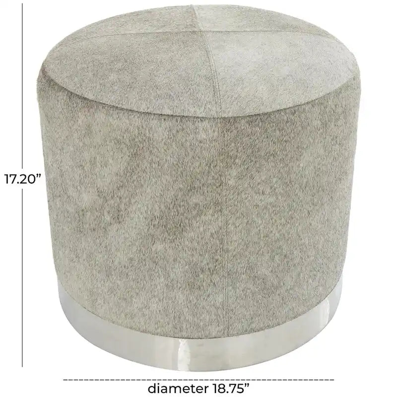 Leather Patchwork Living Room Stool with Silver Metal Base - Gray - Roche River Decor