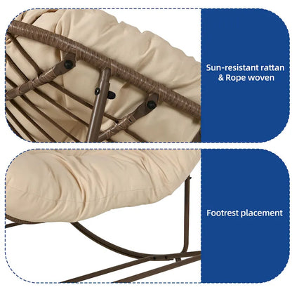 Moasis Patio Rocking Papasan Chair Outdoor Oversized Basket Chair Rocker with Cushion