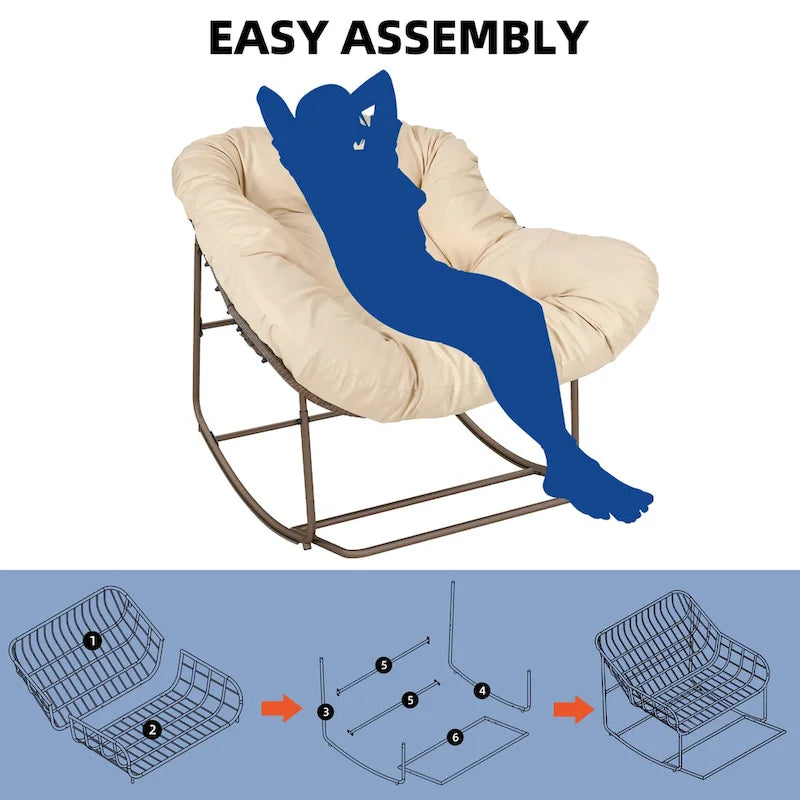 Moasis Patio Rocking Papasan Chair Outdoor Oversized Basket Chair Rocker with Cushion