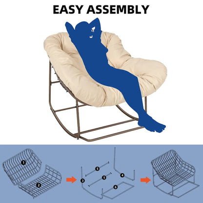 Moasis Patio Rocking Papasan Chair Outdoor Oversized Basket Chair Rocker with Cushion
