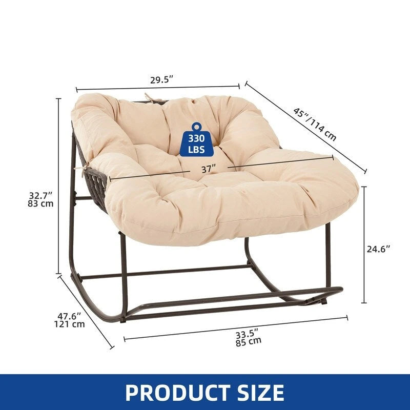 Moasis Patio Rocking Papasan Chair Outdoor Oversized Basket Chair Rocker with Cushion
