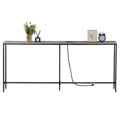 70.9 inch Console Table with 2 Power Outlets and USB Ports, Narrow Entryway Table Sofa Table for Living Room