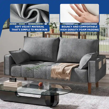 Moasis 56 Velvet Tufted Loveseat Sofa with Button Tufted Seat and Side Storage Pocket