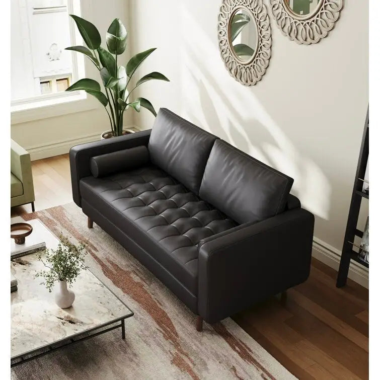 Stateside Mid-Century Square Arm Leather Covered Loveseat Sofa 59