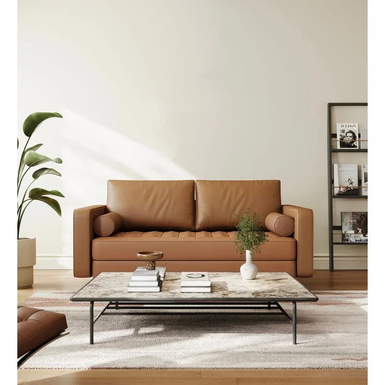 Stateside Mid-Century Square Arm Leather Covered Loveseat Sofa 59