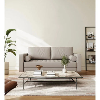 Stateside Mid-Century Square Arm Leather Covered Loveseat Sofa 59
