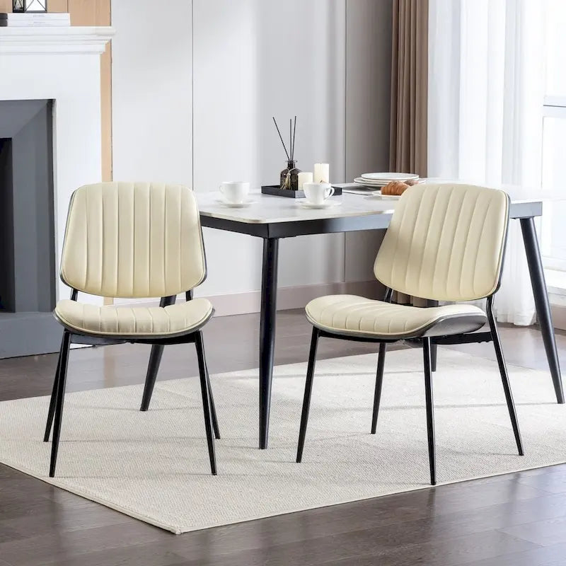 Retro Linen Dining Chairs Set of 2, Bentwood Back with Metal Legs