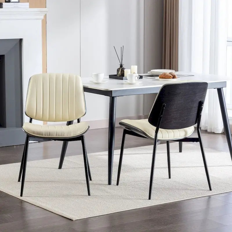 Retro Linen Dining Chairs Set of 2, Bentwood Back with Metal Legs
