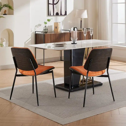 Retro Linen Dining Chairs Set of 2, Bentwood Back with Metal Legs