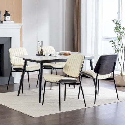 Retro Linen Dining Chairs Set of 2, Bentwood Back with Metal Legs