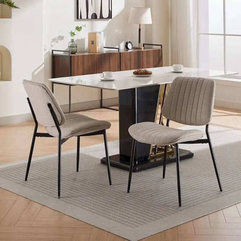 Retro Linen Dining Chairs Set of 2, Bentwood Back with Metal Legs