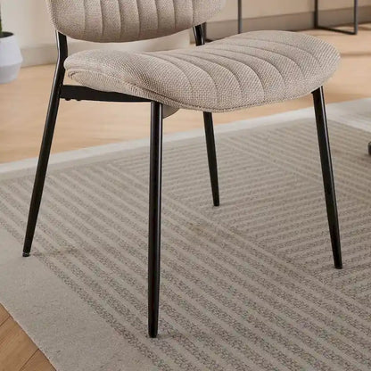 Retro Linen Dining Chairs Set of 2, Bentwood Back with Metal Legs