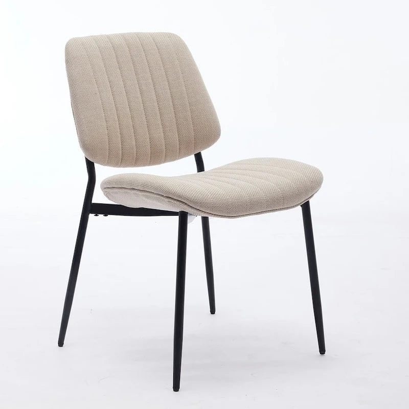 Retro Linen Dining Chairs Set of 2, Bentwood Back with Metal Legs