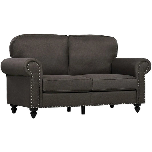 HOMCOM 61 Loveseat Sofa, Mid Century Modern 2 Seater Small Couch with Nailhead Trim, Rolled Arm, Fabric Upholstered Love Seat