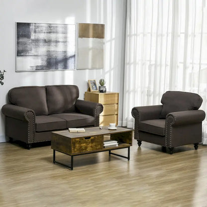 HOMCOM 61 Loveseat Sofa, Mid Century Modern 2 Seater Small Couch with Nailhead Trim, Rolled Arm, Fabric Upholstered Love Seat