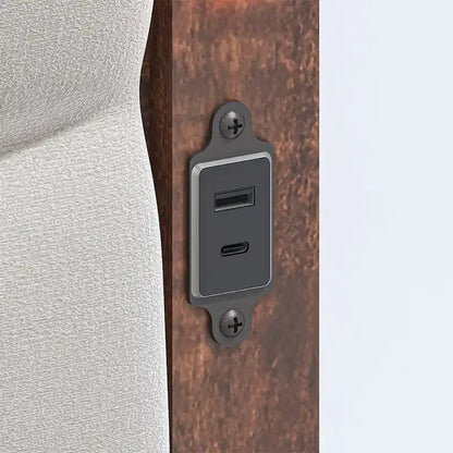 King Size Bed Frame with Upholstered Headboard, Charging Station